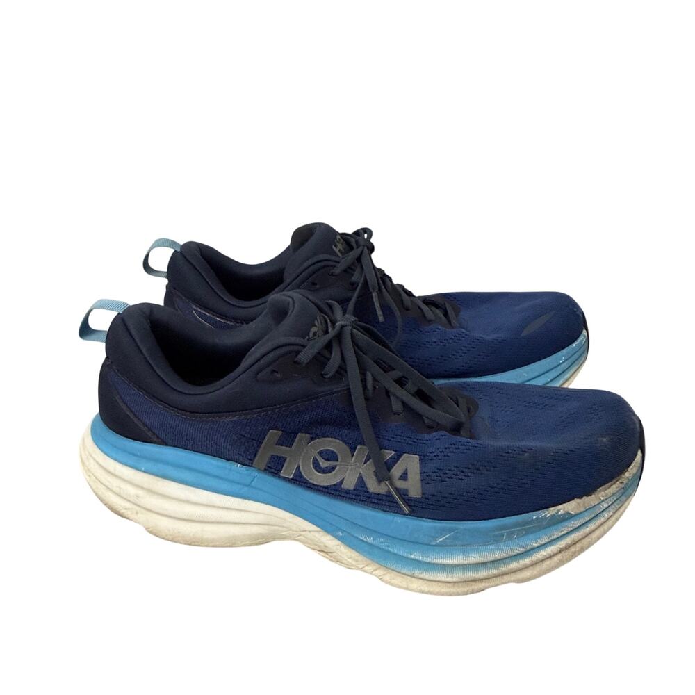 Hoka One One Bondi 8 Shoes Mens 12.5 2E Wide EE Running Blue White